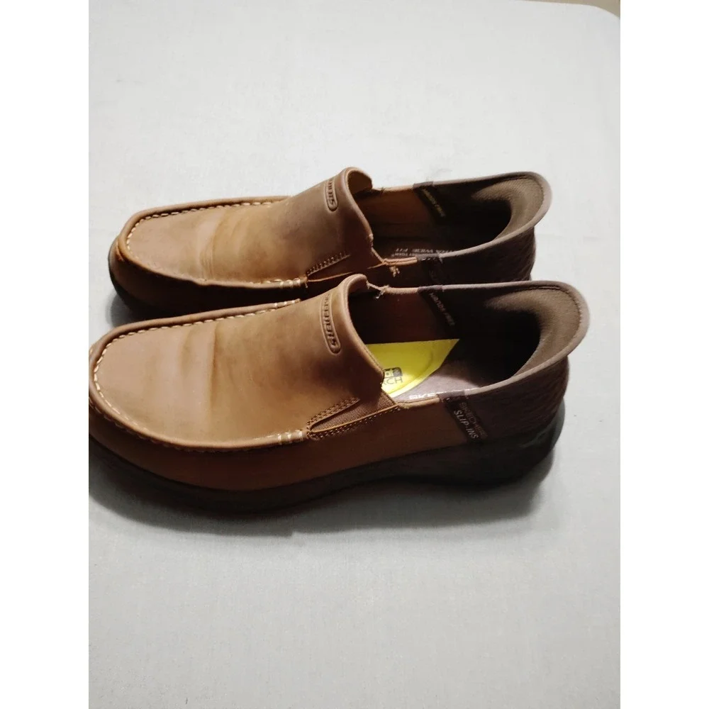 Skechers Goga Mat Arch Slip-Ins‎ Shoes Men 11 WIDE Brown Air Cooled Memory Foam